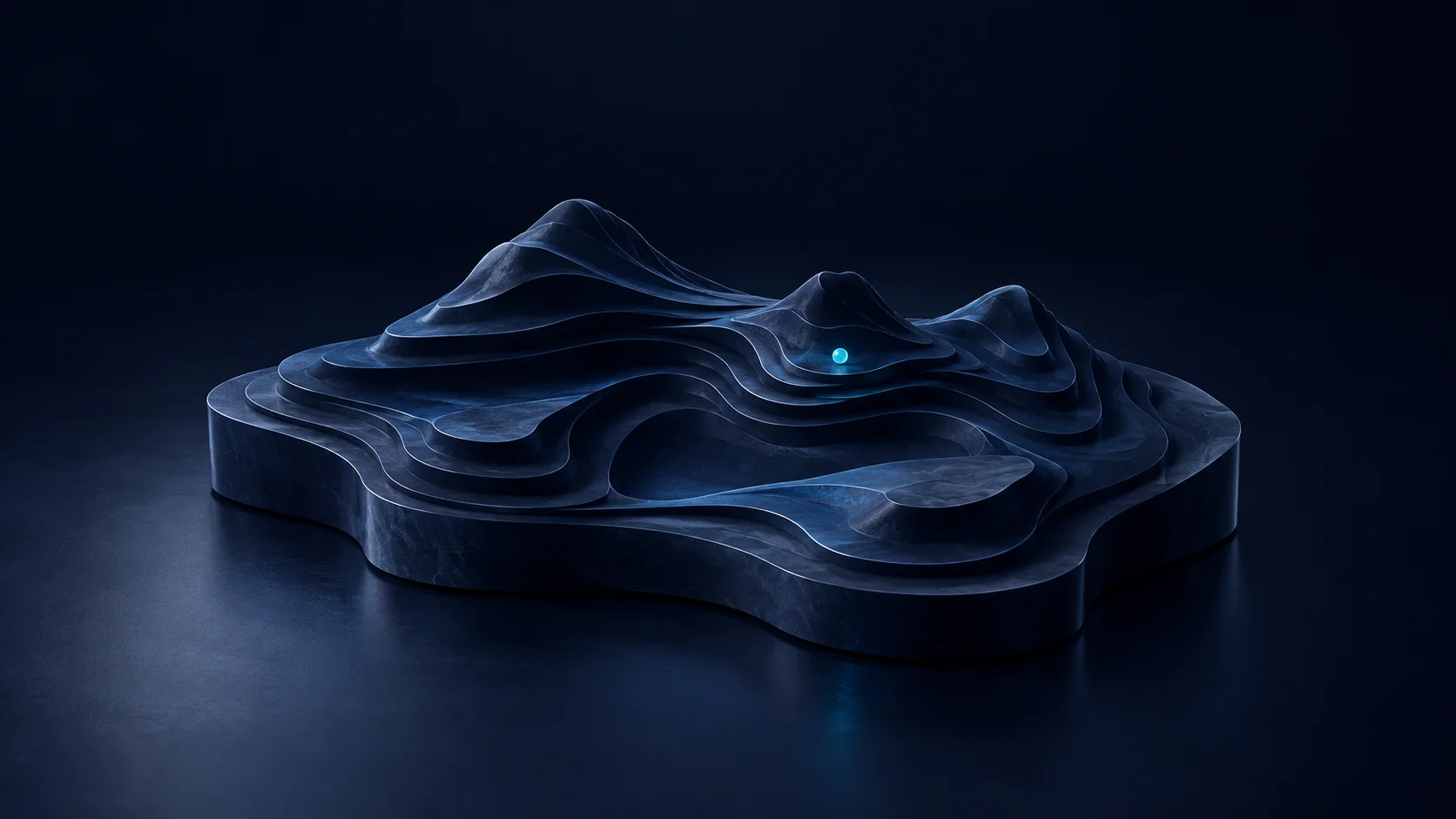Abstract topographic relief with a cyan point of light.